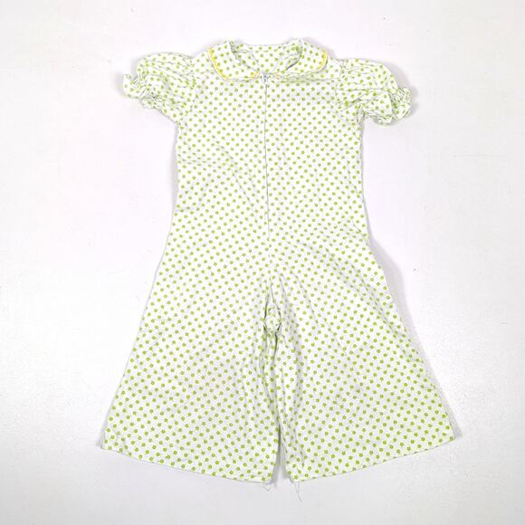 Vintage Handmade Jumpsuit Girls Size 18m Green Floral Flare Romper - Picture 1 of 4